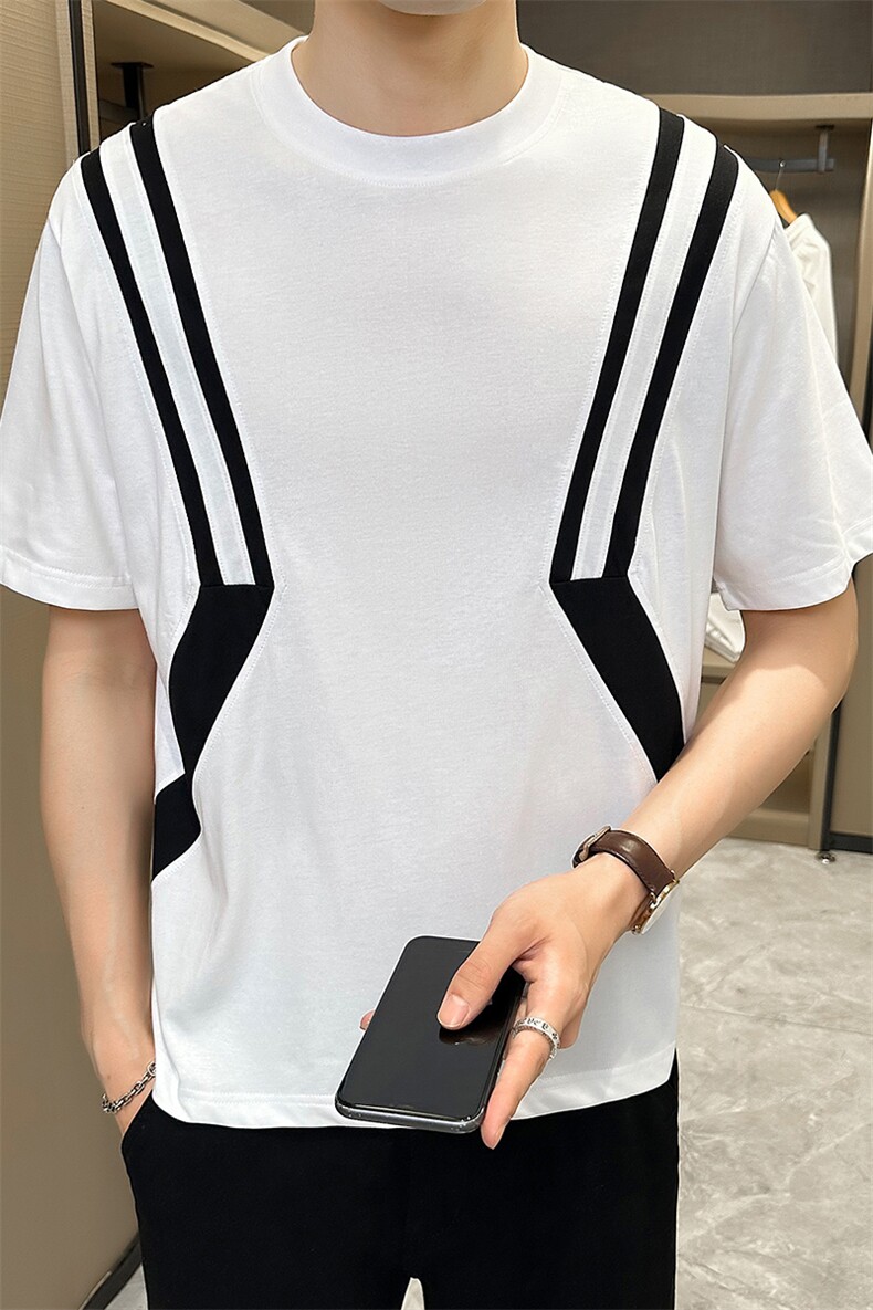 2024夏季新款创意拼接宽松圆领短袖T恤男2310-p68控98,男装T恤,电商D303
