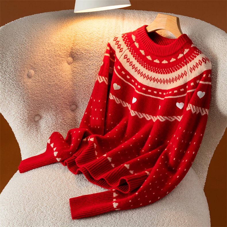圣诞羊毛衫女2024年新款冬内搭打底洋气爱心针织衫，女装羊毛衫，盛世绒华