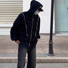美式复古解构多拉链连帽开衫卫衣男女秋冬季重磅廓形cleanfit外套，女装短外套，星座506A