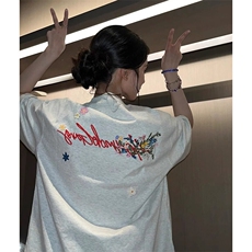 万针全刺绣工艺抖音得物高品质260克重磅纯棉双纱美式高街短袖T恤，男装T恤，电商A486