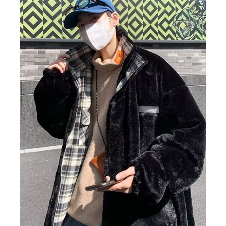 两面穿棉服男款冬季棉衣宽松痞帅棉袄立领羊羔毛外套M7821,男装棉衣,星座1116A（原606A-3）