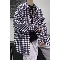 F650P48毛呢格子外套男士2024新款秋冬季青少年宽松翻领夹克上衣，男装夹克，星座512-6