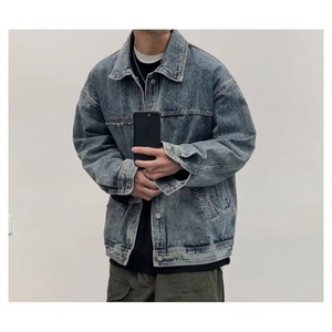 J9956-P70新款慵懒百搭简约时尚多口袋翻领水洗牛仔外套图片