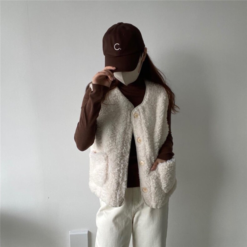 羊羔毛马甲，女装马甲，土布鱼