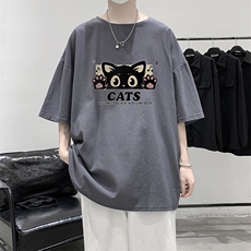 YT26389-P30亚麻短袖t恤男大码五分袖男宽松七分袖大皂风模特，男装T恤，电商A040