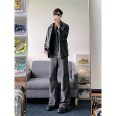 B221美式ins高街暗黑重工艺宽松微喇牛仔裤LK23128-P60控78，男装牛仔裤，电商B221