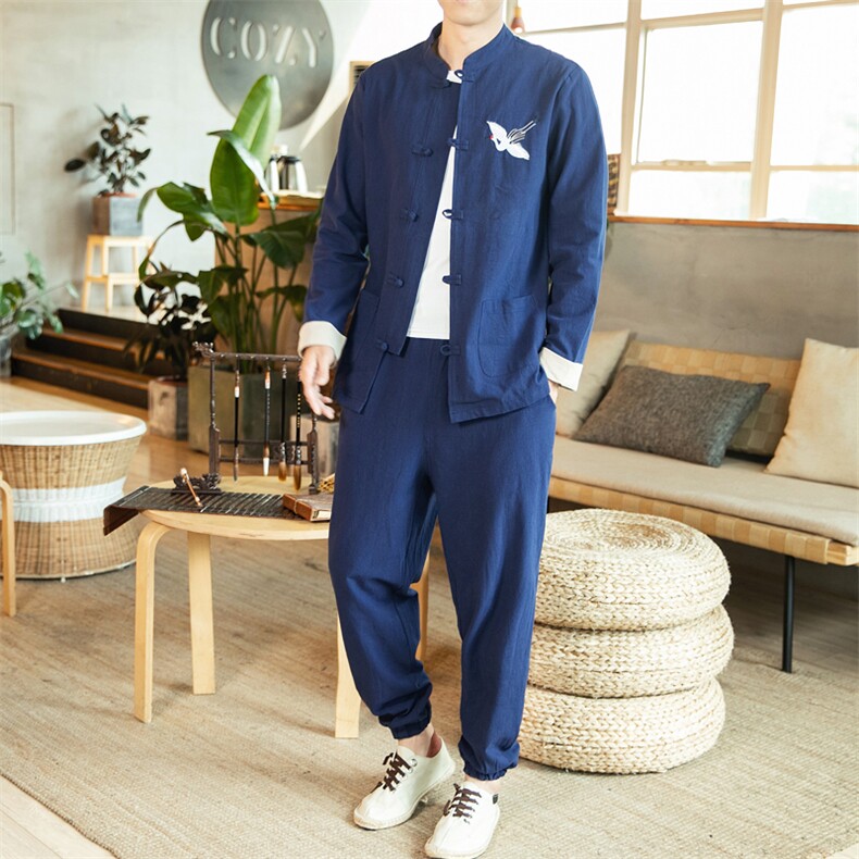 风唐装盘扣夹克男中式居士服宽松大码刺绣套装男装A818-P115，男装夹克，钱塘788(原4013)