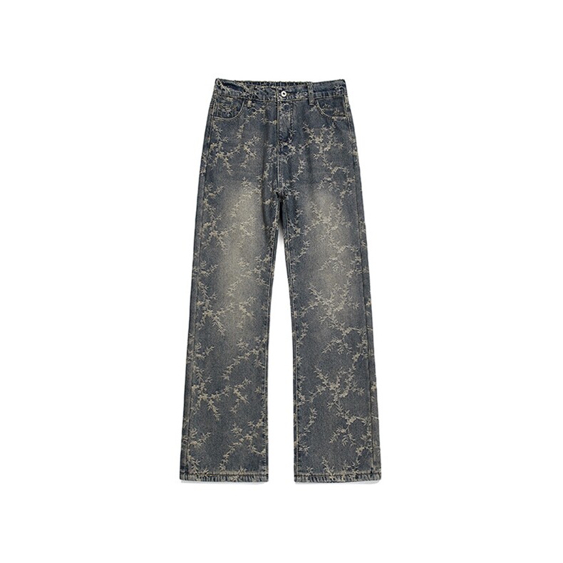 B221美式ins高街提花宽松微喇牛仔裤LK24225-特P48控78，男装牛仔裤，电商B221
