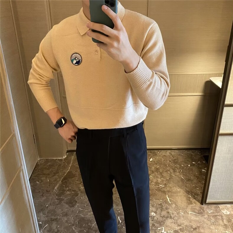 翻领套头毛衣男秋冬款潮流时尚韩版百搭休闲拼接针织衫上衣潮,男装针织衫/毛衣,星座516A