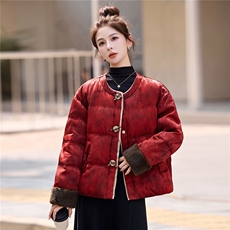 现货现货新中式羽绒服短款2025新款90白鸭绒外套数据好主推款现货，女装羽绒服，一安秀