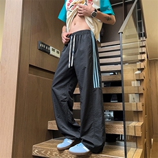 条纹撞色大码三条杠运动裤直筒长裤休闲裤K8592-P30【特价】，女装休闲裤，电商A007