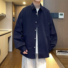 春秋新款纯色百搭长袖衬衫简约休闲衬衣休闲风宽松型3100P32，男装衬衫，星座410-2
