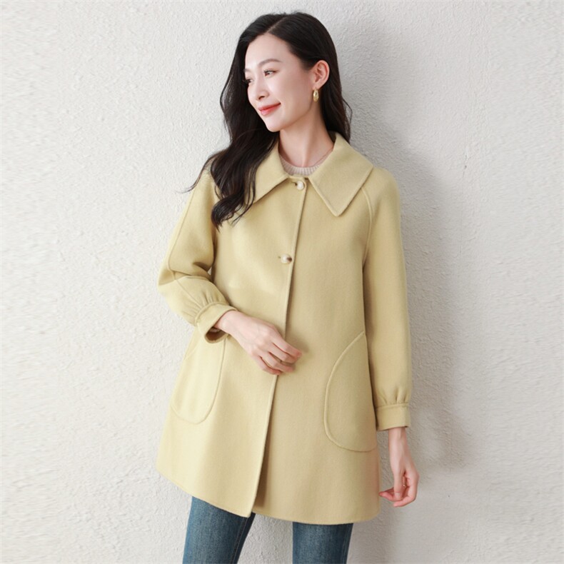 时尚显瘦双面羊毛大衣女中长款气质百搭外套,女装双面呢大衣,阿舍尔精品