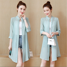 防晒衣女外套雪纺开衫夏季百搭仙女沙滩中长款空调衫外搭薄款披肩，女装防晒衣，尚羽泽网红店