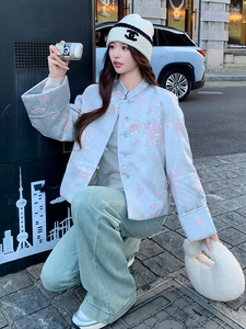 现货！（90新标带检）新中式提花料立体花羽绒服女气质保暖外套图片