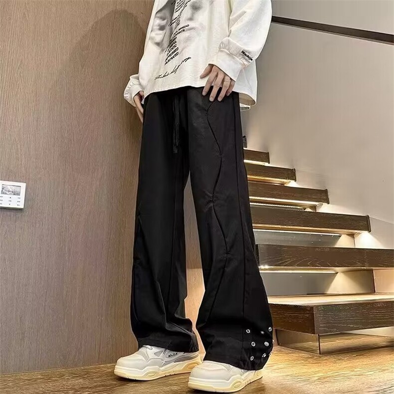 美式复古高街工装裤子男潮牌设计感跳舞微喇叭裤宽松休闲运动裤，男装工装外套，星座1013