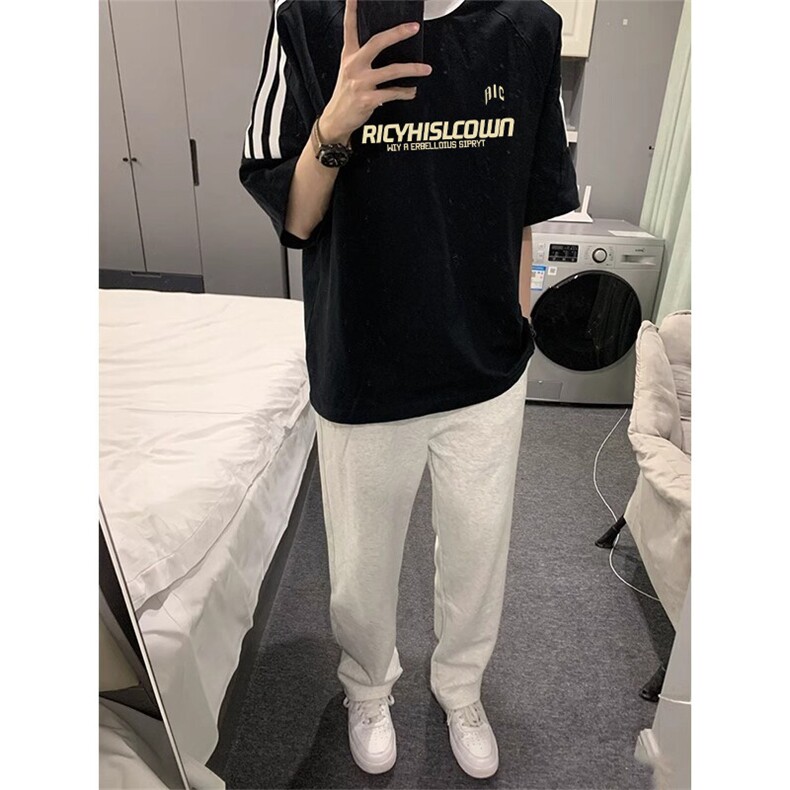 夏季美式高街重磅纯棉三条杠织带撞色男女短袖T恤ZD651-特P30,男装T恤,电商A486-1