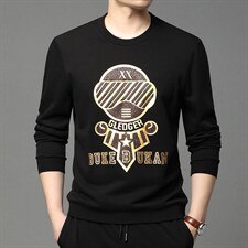 秋季新款长袖男士商务休闲时尚卫衣中年爸爸装圆领上印花衣打底衫，男装卫衣，电商B212（原钱塘6029）