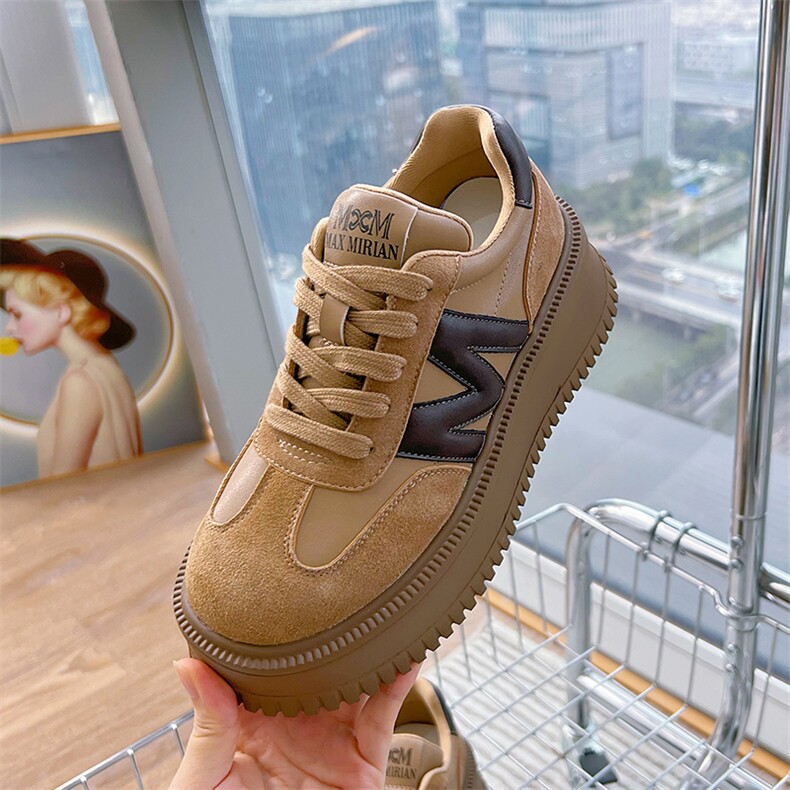 发泡底真皮德训鞋女2024秋冬新款松糕鞋休闲百搭女鞋高帮小白鞋女，女鞋休闲鞋，电商A223