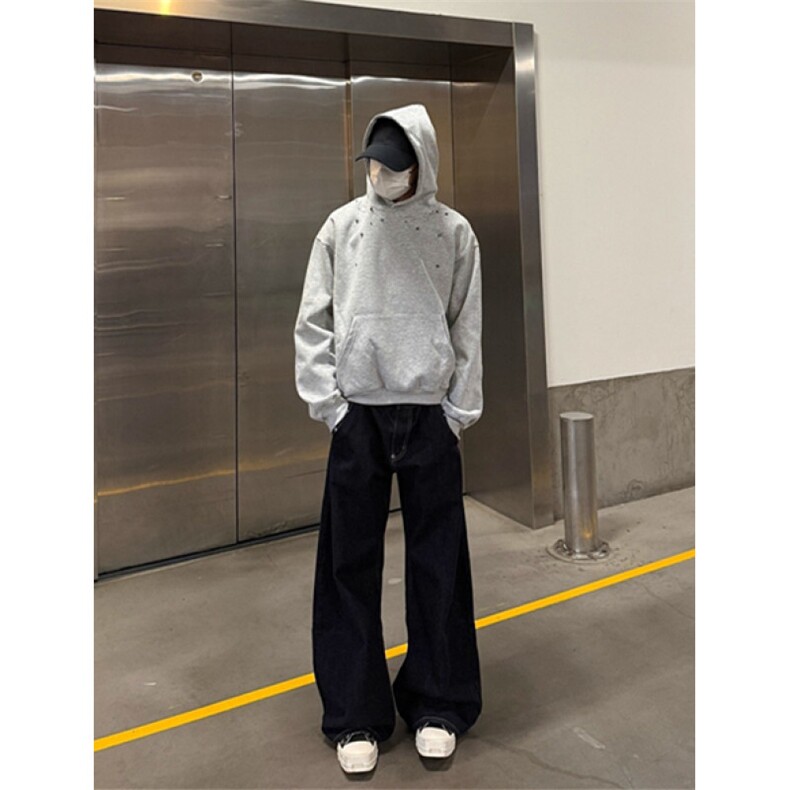 复古钉珠刺绣设计连帽卫衣男女宽松休闲上衣帽衫WY745,男装卫衣,星座1116A（原606A-3）