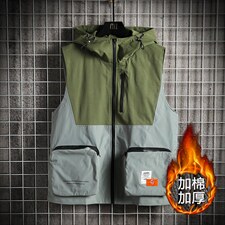 8XL-M码2023冬季新款加棉连帽工装机能马甲男无袖外套加肥加大码，男装棉衣，钱塘717(原712)