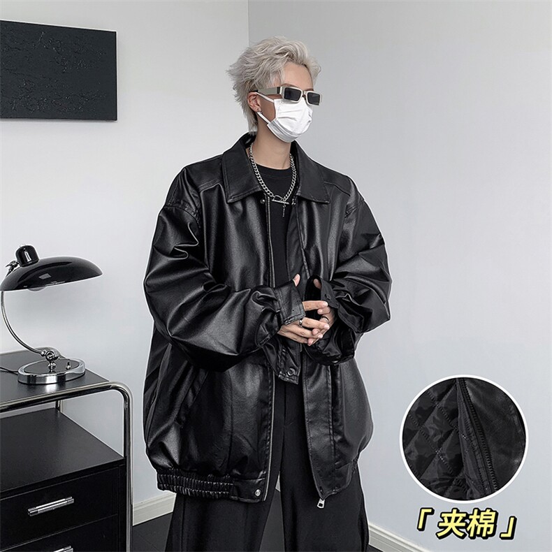 F74-P78美式vintage夹棉皮外套男春秋潮牌ins宽松宽松皮衣夹克,男装夹克,星座512-6