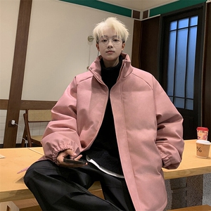 粉色冬pu皮衣做旧男外套加厚棉服保暖面包服 PU051 P85 直播图片