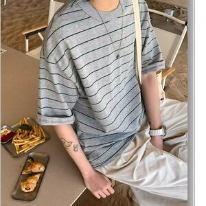条纹短袖T恤夏季宽松百搭小个子中性潮流美式复古休半袖 TX45图片
