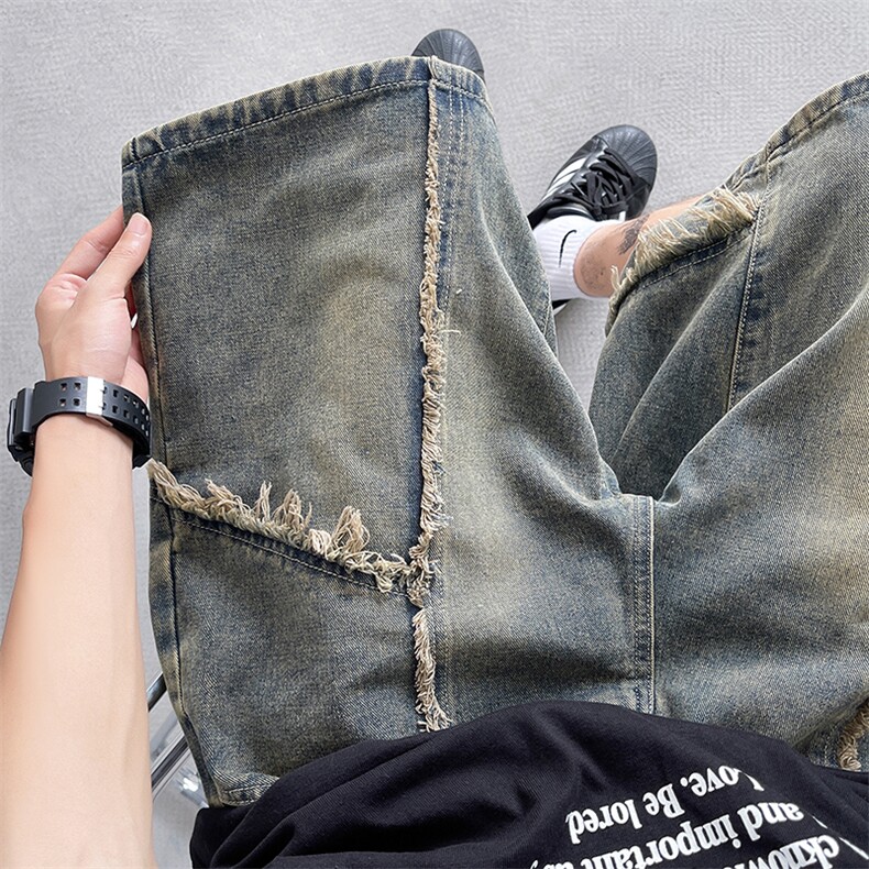 N110-P50-有差价控78美式复古做旧水洗黄休闲牛仔短裤夏季五分裤,男装牛仔裤,电商B327