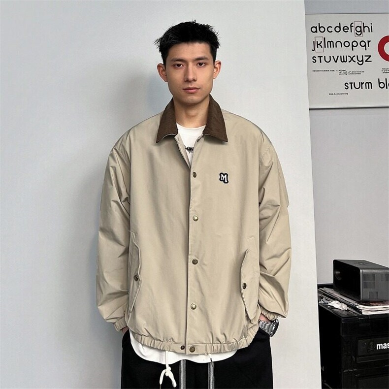 日系复古巴恩风外套男款春秋cleanfit撞色翻领底特律谷仓工装夹克,男装夹克,星座1005-4