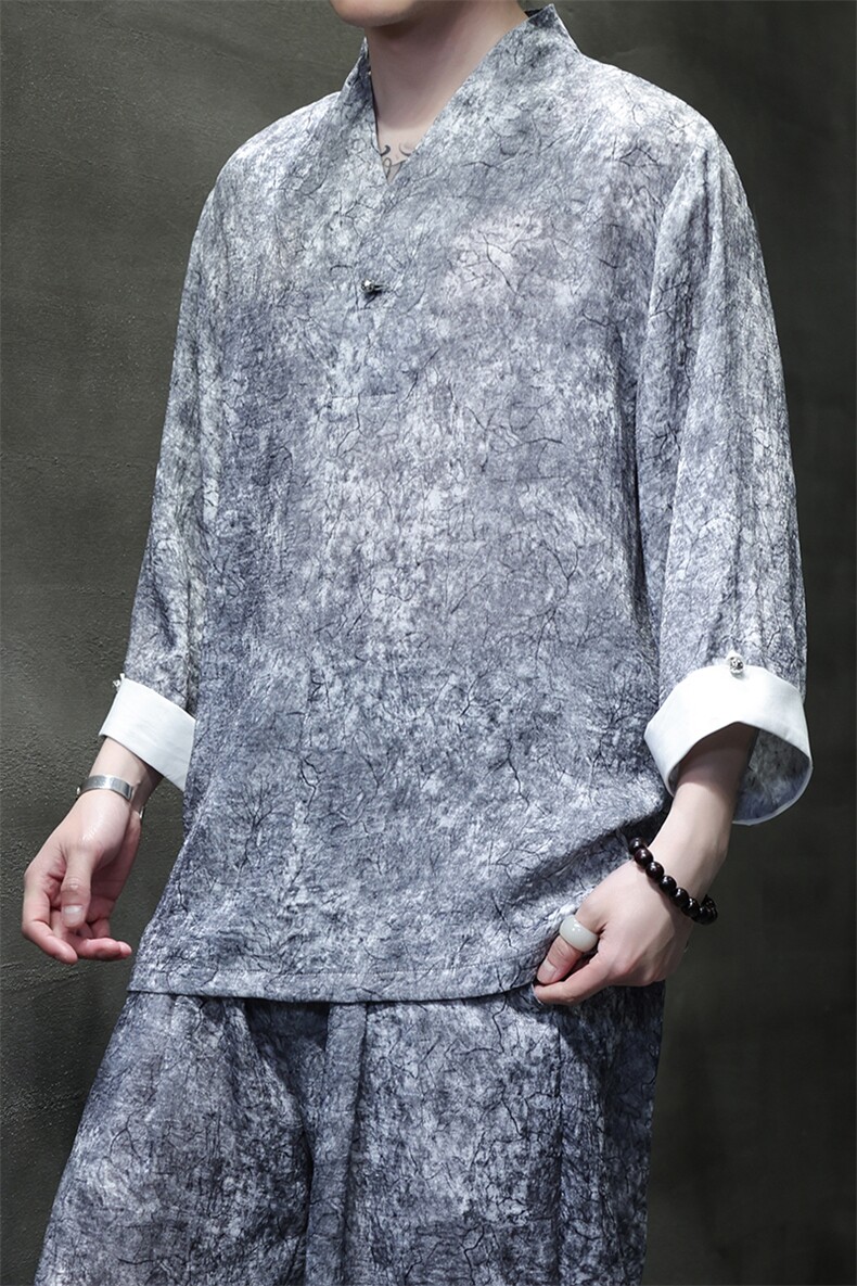 2025夏季新款男装新中式汉服衬衣风唐装禅服盘扣衬衫C97-P95,男装衬衫,电商B277(原6028)