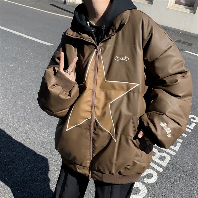 冬季美式街头潮牌PU皮棉衣男2024新款保暖休闲百搭棉袄W8010-P95,男装棉衣,星座512-4
