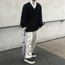 男士冬季V领毛衣慵懒风针织衫宽松套头毛衣男1001-1-2309-P52，男装针织衫/毛衣，星座1001-1