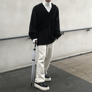 男士冬季V领毛衣慵懒风针织衫宽松套头毛衣男1001-1-2309-P52图片