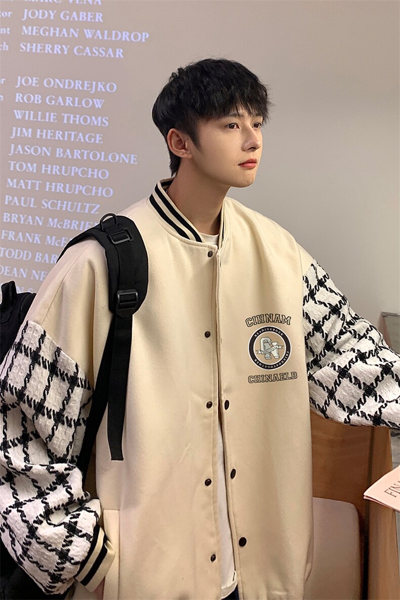 港风秋季新品潮流宽松呢料夹克棒球服外套男女G6707P85控108,男装夹克,电商A268A