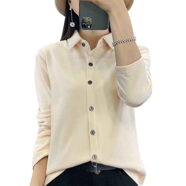 秋冬polo领德绒衬衫女单排扣休闲衬衣外套上衣宽松显瘦百搭开衫,针织衫/毛衣,佳绒高端店