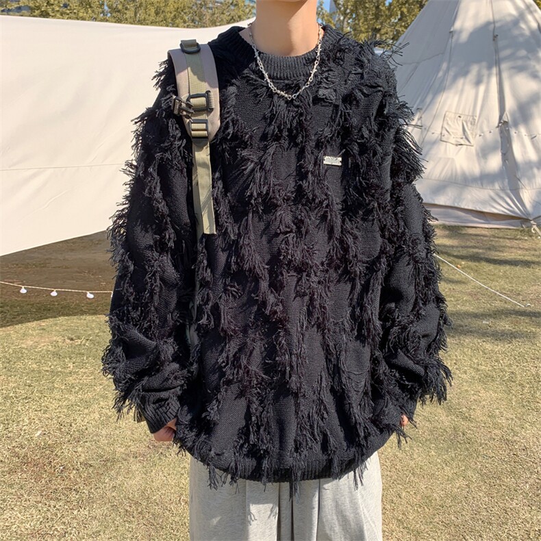 秋款男圆领套头毛衣流苏毛边针织衫外套M185P55,男装针织衫/毛衣,星座1013-1