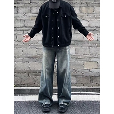 【网图】B221美式ins高街重工艺宽松微喇牛仔裤LK24391-特P52控88，男装牛仔裤，电商B221