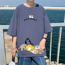 YT26155-P30亚短袖t恤男大码五分袖男宽松七分袖港风模特，男装T恤，电商A040