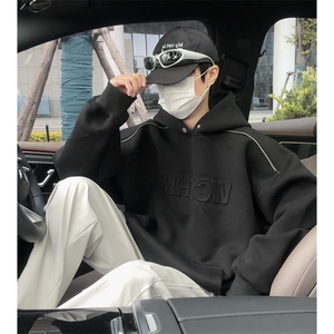 秋季新款连帽卫衣男肩上拉链钢印外套情侣套头款 W114-P60 控88图片