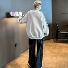复古撞色三条杠卫衣男女春秋潮牌圆领oversize情侣上衣W119/P40，男装卫衣，星座506