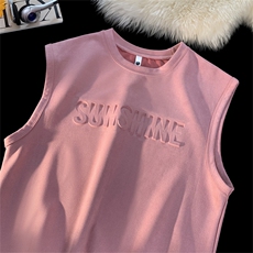 ！2025夏季新款男士字母钢印麂皮绒背心无袖短袖TLBX01特P22，男装背心/马甲，电商B220