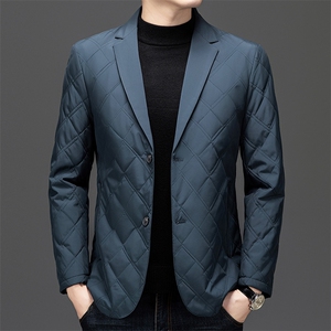 高级感秋冬季修身轻薄羽绒棉服西装外套男士中青年格子外套图片