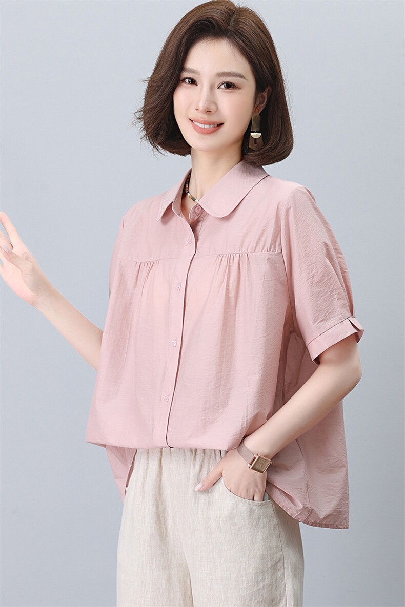 短袖女衬衫夏季2026新款别致漂亮雪纺衫宽松遮肚子妈妈上衣,女装衬衫,板酷
