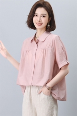 短袖女衬衫夏季2026新款别致漂亮雪纺衫宽松遮肚子妈妈上衣，女装衬衫，板酷