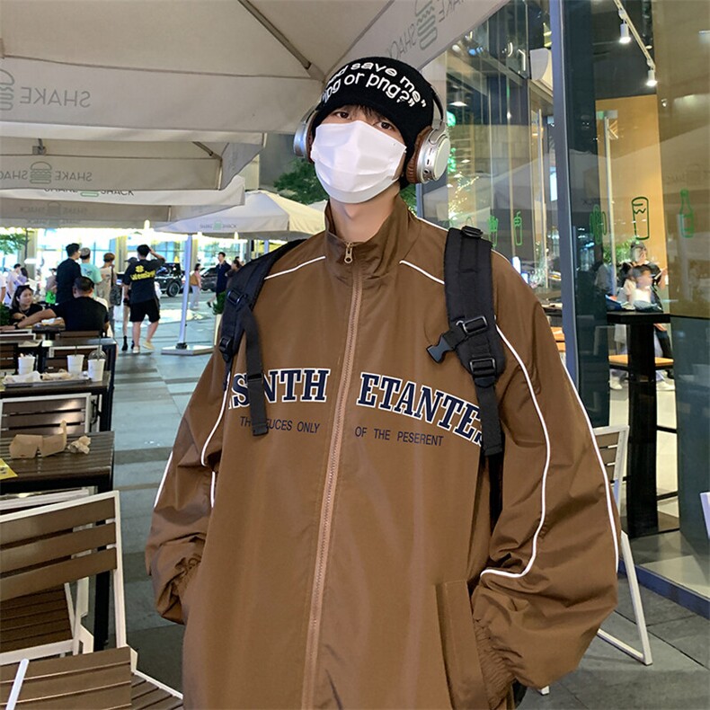 2025港风夜景字母印花宽松时尚立领防水夹克外套F345P65控88，男装夹克，电商A247