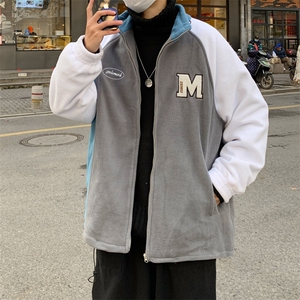 毛毛衣男韩版潮流拼色字母帅气百搭2024冬季ins宽松外套MF069-P42图片