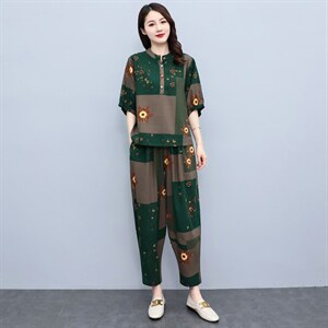 休闲时尚套装女夏装2022新款洋气减龄宽松显瘦印花两件套图片