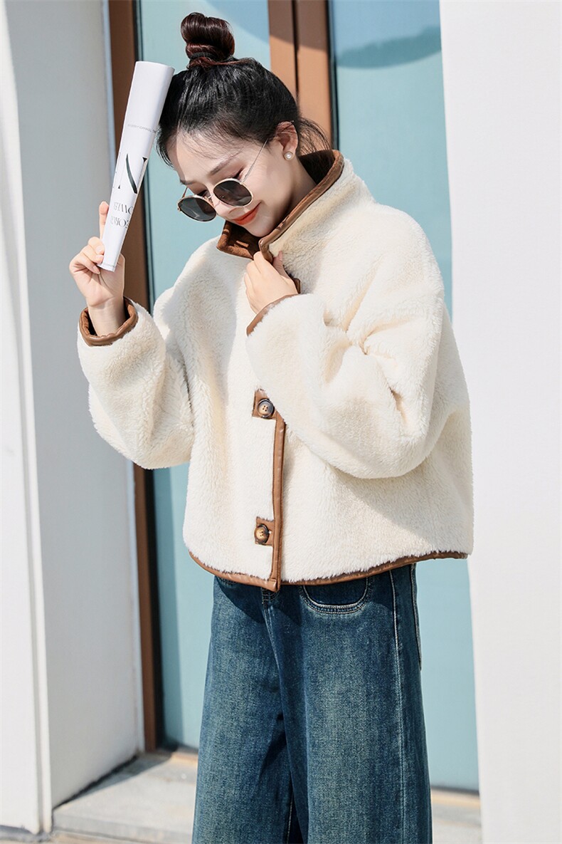 双面可穿麂皮绒上衣女秋季2024新款小个子冬季加绒加厚仿羊羔毛外套,女装羊羔毛/颗粒绒,曼娅璐