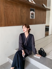 设计感假两件格子上衣套装女2025秋新款韩系休闲显瘦半身裙两件套，女装套装/套裙，2D034
